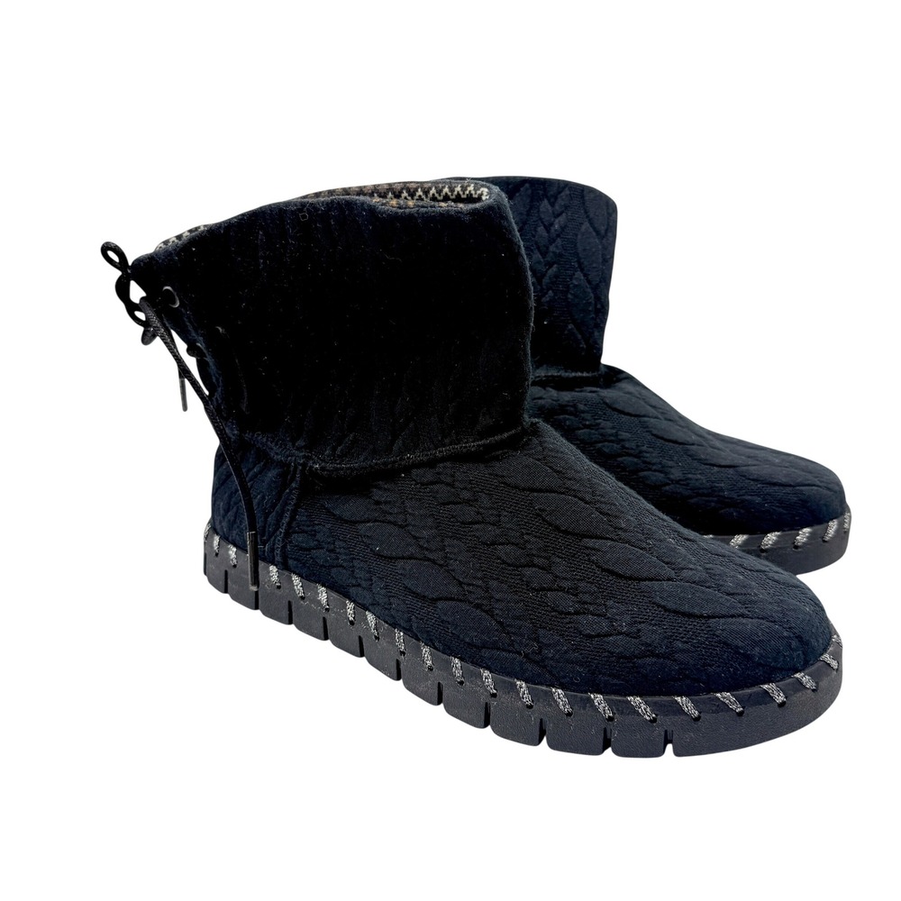 MUK LUKS Womens 8.5 Black Quilted Faux Fur Lined Ankle Boots Boho Lace Up